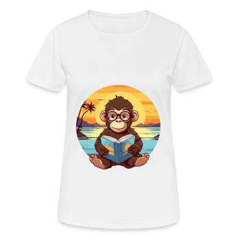 Affe Niedliche Lustige Karikatur Kawaii Buch Strand - Frauen T-Shirt atmungsaktiv - Weiß - Vorne - AI Model Female 172 dark (172cm)