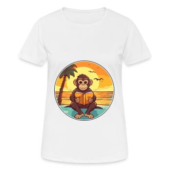 Affe Niedliche Lustige Karikatur Kawaii Buch Strand - Frauen T-Shirt atmungsaktiv - Weiß - Vorne - AI Model Female 172 dark (172cm)