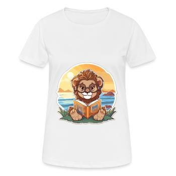 Lion Cute Funny Cartoon Kawaii Book Beach - Women's Breathable T-Shirt - white - Front - AI Model Female 172 dark (172cm)