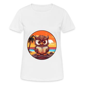 Eulen-niedlicher lustiger Cartoon Kawaii-Buch-Strand - Frauen T-Shirt atmungsaktiv - Weiß - Vorne - AI Model Female 172 dark (172cm)