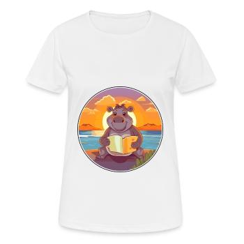 Nilpferd, niedlich, lustig, Cartoon, Kawaii, Buch, Strand - Frauen T-Shirt atmungsaktiv - Weiß - Vorne - AI Model Female 172 dark (172cm)