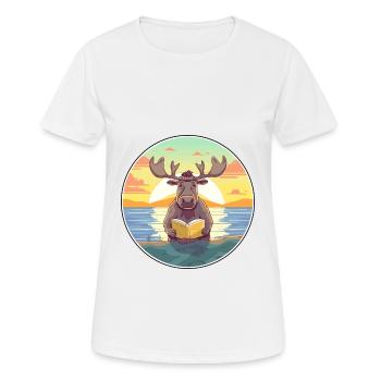 Elch Niedliche Lustige Karikatur Kawaii Buch Strand - Frauen T-Shirt atmungsaktiv - Weiß - Vorne - AI Model Female 172 dark (172cm)