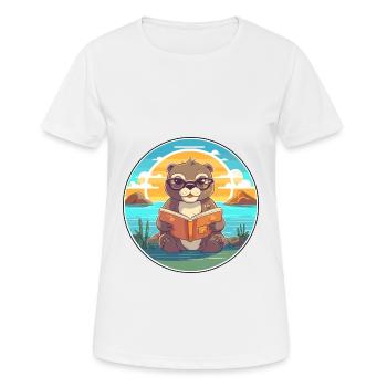 Otter Niedliche Lustige Karikatur Kawaii Buch Strand - Frauen T-Shirt atmungsaktiv - Weiß - Vorne - AI Model Female 172 dark (172cm)