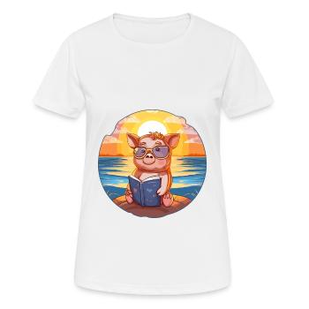 Cochon Mignon Drôle Dessin Animé Kawaii Livre Plage - T-shirt respirant Femme - blanc - Devant - AI Model Female 172 dark (172cm)