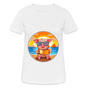 Cochon Mignon Drôle Dessin Animé Kawaii Livre Plage - T-shirt respirant Femme - blanc - Devant - AI Model Female 172 dark (172cm)