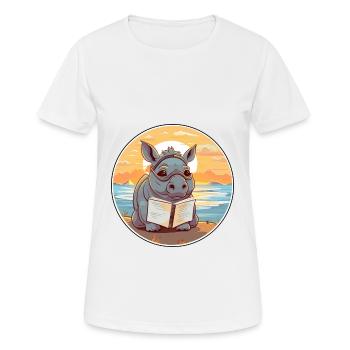 Nashorn süßer lustiger Cartoon Kawaii Buchstrand - Frauen T-Shirt atmungsaktiv - Weiß - Vorne - AI Model Female 172 dark (172cm)