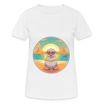 Schaf-niedlicher lustiger Cartoon-Kawaii-Buch-Strand - Frauen T-Shirt atmungsaktiv - Weiß - Vorne - AI Model Female 172 dark (172cm)