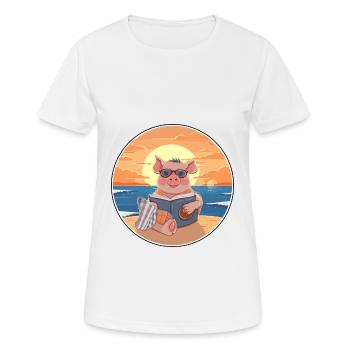 Cochon Mignon Drôle Dessin Animé Kawaii Livre Plage - T-shirt respirant Femme - blanc - Devant - AI Model Female 172 dark (172cm)