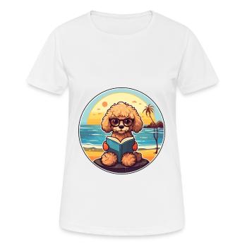 Pudel Niedlich Lustige Karikatur Kawaii Buch Strand - Frauen T-Shirt atmungsaktiv - Weiß - Vorne - AI Model Female 172 dark (172cm)