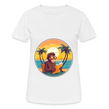 Affe-niedlicher lustiger Cartoon Kawaii-Buch-Strand - Frauen T-Shirt atmungsaktiv - Weiß - Vorne - AI Model Female 172 dark (172cm)