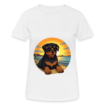 Rottweiler Chien Drôle De Dessin Animé Kawaii Livre Plage - T-shirt respirant Femme - blanc - Devant - AI Model Female 172 dark (172cm)