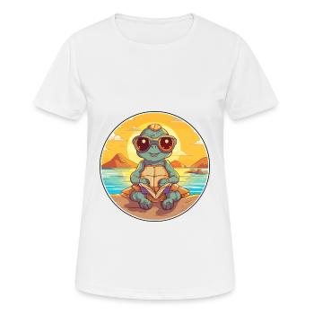 Turtle Cute Funny Cartoon Kawaii Book Beach - Women's Breathable T-Shirt - white - Front - AI Model Female 172 dark (172cm)
