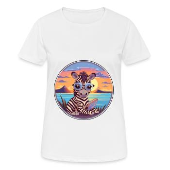 Zebra-niedlicher lustiger Cartoon Kawaii-Buch-Strand - Frauen T-Shirt atmungsaktiv - Weiß - Vorne - AI Model Female 172 dark (172cm)