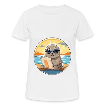 Siegel Niedliche Lustige Karikatur Kawaii Buch Strand - Frauen T-Shirt atmungsaktiv - Weiß - Vorne - AI Model Female 172 dark (172cm)