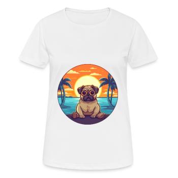 Mops-Hund-niedlicher lustiger Cartoon-Kawaii-Buch-Strand - Frauen T-Shirt atmungsaktiv - Weiß - Vorne - AI Model Female 172 dark (172cm)
