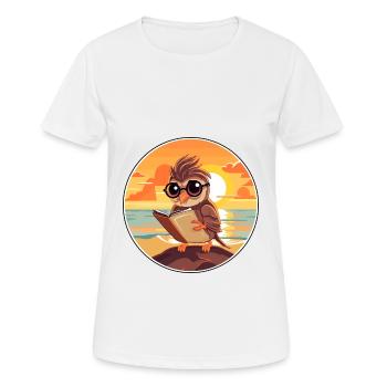 Spatz Niedliche Lustige Karikatur Kawaii Buch Strand - Frauen T-Shirt atmungsaktiv - Weiß - Vorne - AI Model Female 172 dark (172cm)