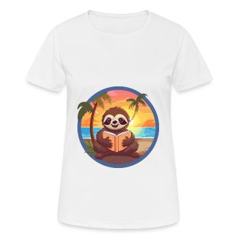 Faultier, niedlich, lustig, Cartoon, Kawaii, Buch, Strand - Frauen T-Shirt atmungsaktiv - Weiß - Vorne - AI Model Female 172 dark (172cm)