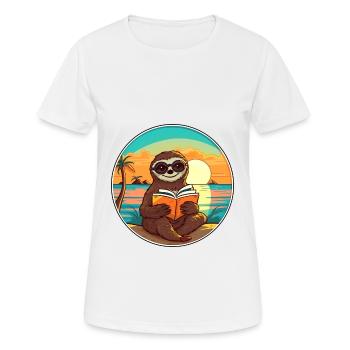 Faultier, niedlich, lustig, Cartoon, Kawaii, Buch, Strand - Frauen T-Shirt atmungsaktiv - Weiß - Vorne - AI Model Female 172 dark (172cm)