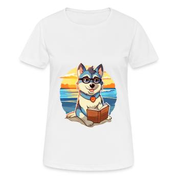 Husky Chien Mignon Drôle Dessin Animé Kawaii Livre Plage - T-shirt respirant Femme - blanc - Devant - AI Model Female 172 dark (172cm)