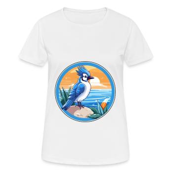 Blue Jay Bird Watercolor Cartoon Kawaii Animal Pet - Women's Breathable T-Shirt - white - Front - AI Model Female 172 dark (172cm)