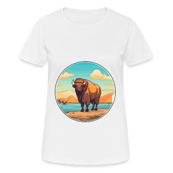 Bison Watercolor Cartoon Kawaii Clipart Animal - Women's Breathable T-Shirt - white - Front - AI Model Female 172 dark (172cm)