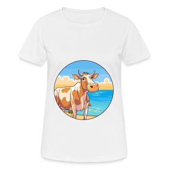 Cow Watercolor Cartoon Kawaii Clipart Animal - Women's Breathable T-Shirt - white - Front - AI Model Female 172 dark (172cm)