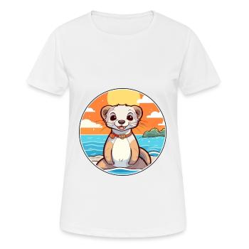 Ferret Watercolor Cartoon Kawaii Clipart Animal - Women's Breathable T-Shirt - white - Front - AI Model Female 172 dark (172cm)