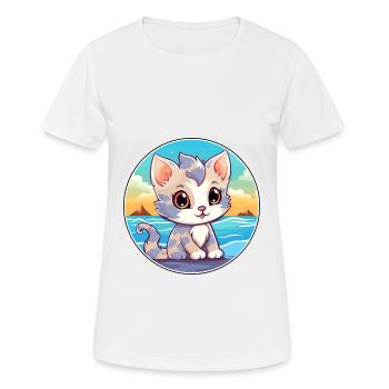 Chaton aquarelle dessin animé Kawaii Clipart Animal - T-shirt respirant Femme - blanc - Devant - AI Model Female 172 dark (172cm)