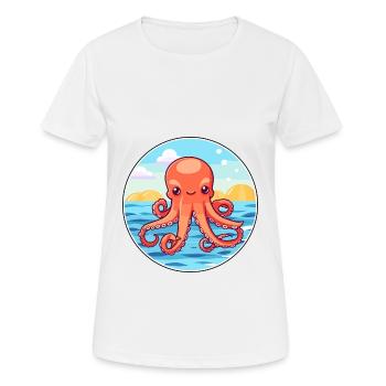 Octopus Watercolor Cartoon Kawaii Clipart Animal - Women's Breathable T-Shirt - white - Front - AI Model Female 172 dark (172cm)