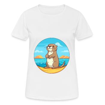 Otter Watercolor Cartoon Kawaii Clipart Animal - Women's Breathable T-Shirt - white - Front - AI Model Female 172 dark (172cm)