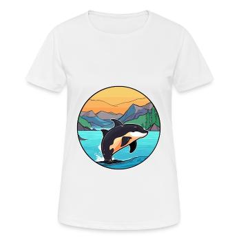 Orca Watercolor Cartoon Kawaii Clipart Animal - Women's Breathable T-Shirt - white - Front - AI Model Female 172 dark (172cm)