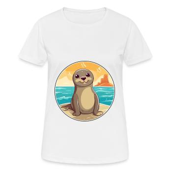 Seal Watercolor Cartoon Kawaii Clipart Animal - Women's Breathable T-Shirt - white - Front - AI Model Female 172 dark (172cm)