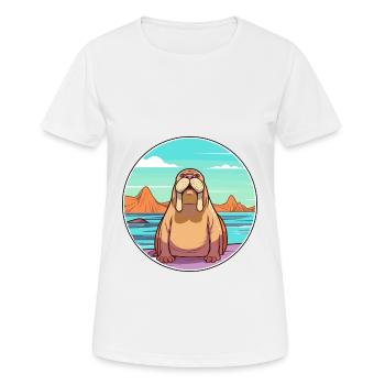 Walrus Watercolor Cartoon Kawaii Clipart Animal - Women's Breathable T-Shirt - white - Front - AI Model Female 172 dark (172cm)