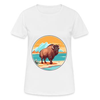 Bison Watercolor Cartoon Kawaii Clipart Animal - Women's Breathable T-Shirt - white - Front - AI Model Female 172 dark (172cm)