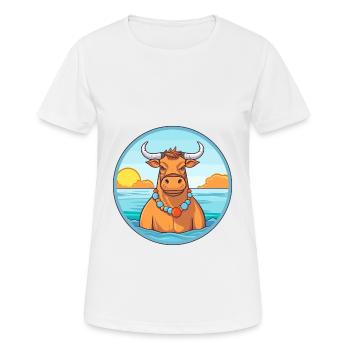 Bull Watercolor Cartoon Kawaii Clipart Animal - Women's Breathable T-Shirt - white - Front - AI Model Female 172 dark (172cm)