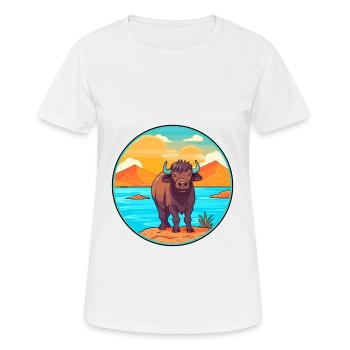 Buffalo Watercolor Cartoon Kawaii Clipart Animal - Women's Breathable T-Shirt - white - Front - AI Model Female 172 dark (172cm)