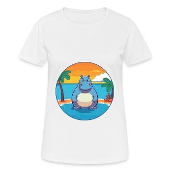 Hippo Watercolor Cartoon Kawaii Clipart Animal - Women's Breathable T-Shirt - white - Front - AI Model Female 172 dark (172cm)