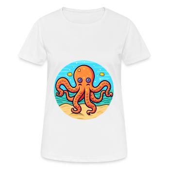 Octopus Watercolor Cartoon Kawaii Clipart Animal - Women's Breathable T-Shirt - white - Front - AI Model Female 172 dark (172cm)