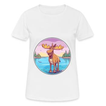 Moose Watercolor Cartoon Kawaii Clipart Animal - Women's Breathable T-Shirt - white - Front - AI Model Female 172 dark (172cm)