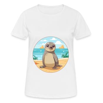 Seal Watercolor Cartoon Kawaii Clipart Animal - Women's Breathable T-Shirt - white - Front - AI Model Female 172 dark (172cm)