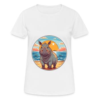 Rhino Watercolor Cartoon Kawaii Clipart Animal - Women's Breathable T-Shirt - white - Front - AI Model Female 172 dark (172cm)