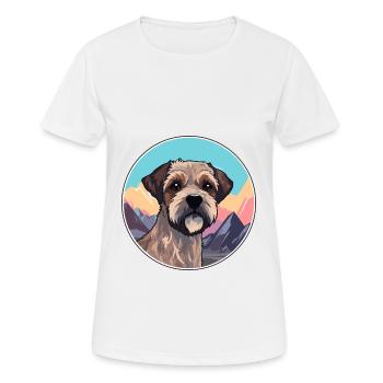 Border Terrier chien race dessin animé Kawaii aquarelle - T-shirt respirant Femme - blanc - Devant - AI Model Female 172 dark (172cm)