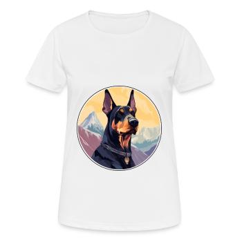 Doberman chien race dessin animé Kawaii aquarelle - T-shirt respirant Femme - blanc - Devant - AI Model Female 172 dark (172cm)