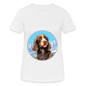Allemand à poil long Pointer chien race Cartoon Kawaii - T-shirt respirant Femme - blanc - Devant - AI Model Female 172 dark (172cm)