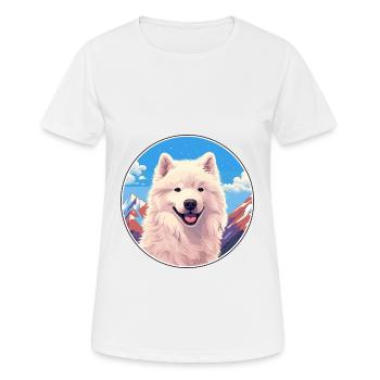Samoyed Dog Breed Cartoon Kawaii Watercolor - Women's Breathable T-Shirt - white - Front - AI Model Female 172 dark (172cm)
