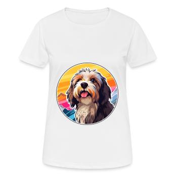 Tibetan Terrier Dog Breed Cartoon Kawaii Watercolo - Women's Breathable T-Shirt - white - Front - AI Model Female 172 dark (172cm)