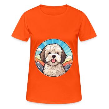 Shih Poo Hunderasse Cartoon Kawaii Aquarell - Frauen T-Shirt atmungsaktiv - Neonorange - Vorne - AI Model Female 172 dark (172cm)