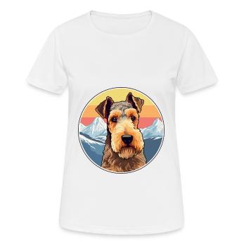 Welsh Terrier chien race dessin animé Kawaii aquarelle - T-shirt respirant Femme - blanc - Devant - AI Model Female 172 dark (172cm)