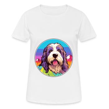 Barbu Collie chien race dessin animé Kawaii aquarelle - T-shirt respirant Femme - blanc - Devant - AI Model Female 172 dark (172cm)