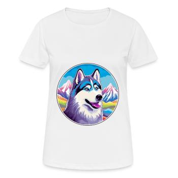 Husky chien race dessin animé Kawaii aquarelle - T-shirt respirant Femme - blanc - Devant - AI Model Female 172 dark (172cm)